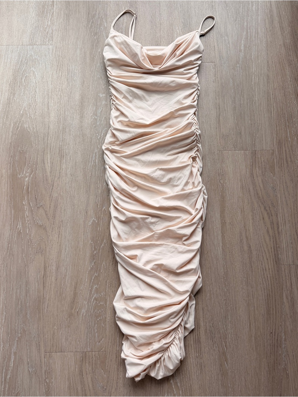 NWT Oh Polly cream ruched midi dress